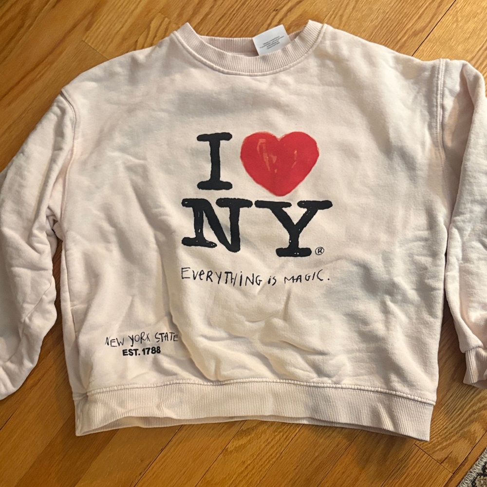Zara Cream Sweatshirt with Red Heart and Black Text